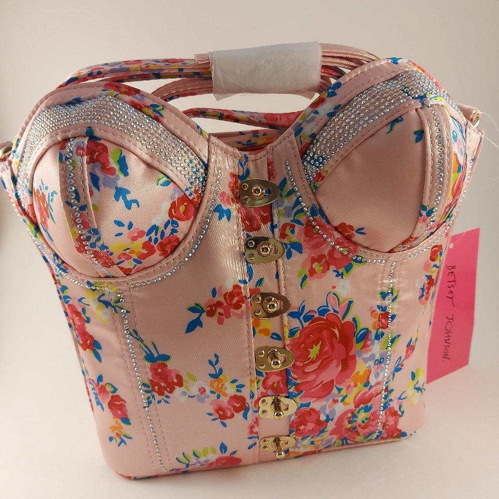 Brand new Betsey Johnson floral corset crossbody bag